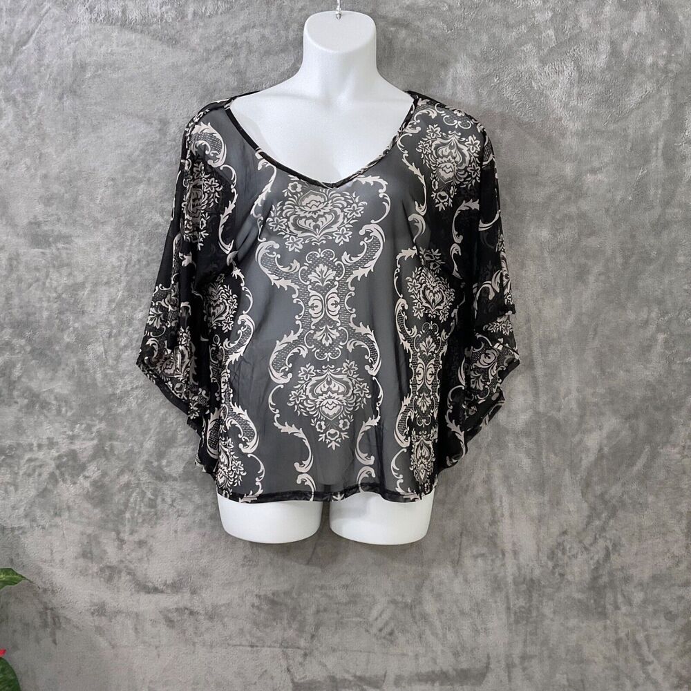 Robert Louis Sheer Poncho Top Blouse Women’s size XL floral black /gray